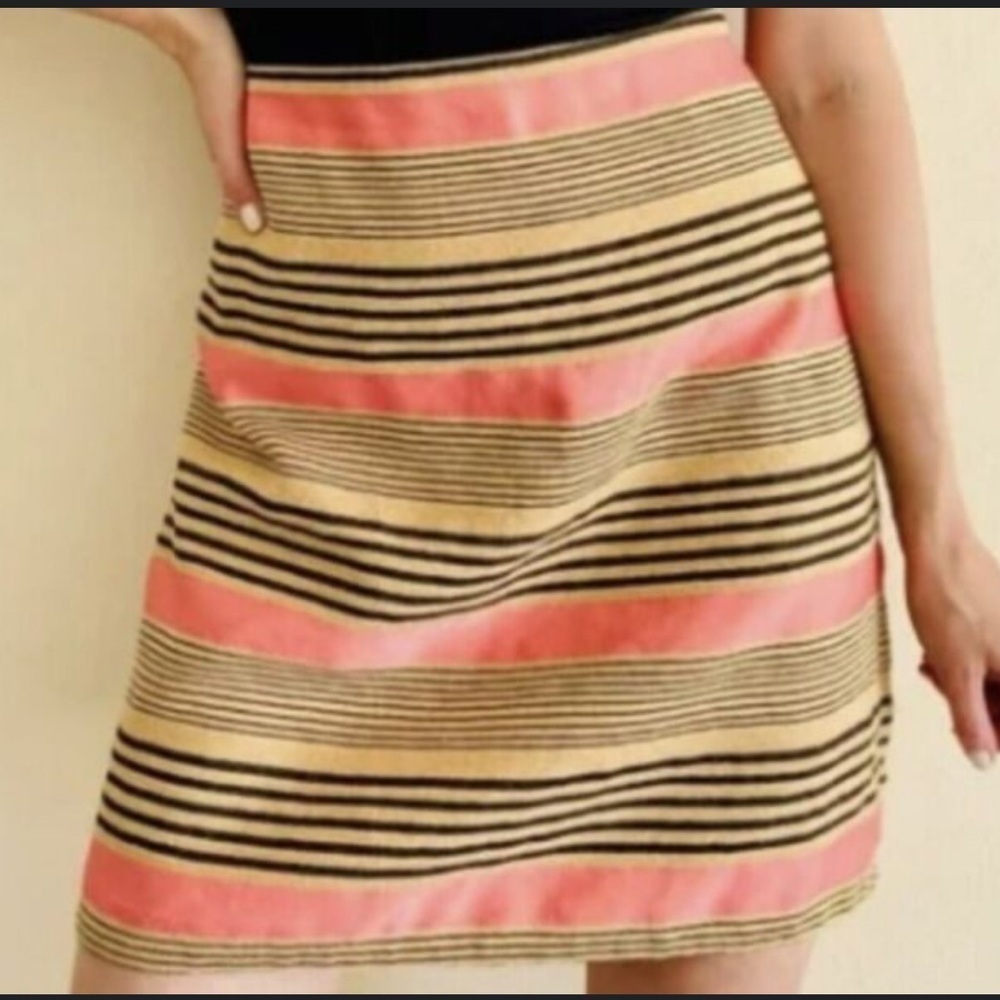 Ann Taylor Loft strip pink tan summer linen blend straight skirt size 8